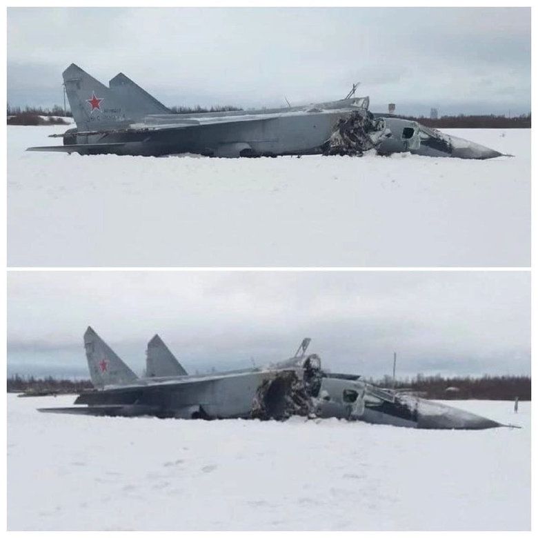 Винищувач МіГ-31 викотився за межі злітно-посадкової смуги та розвалився у Росії 01