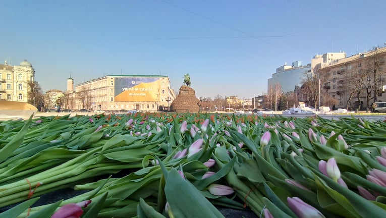 На Софійській площі в Києві виклали герб України з 1,5 млн квітів на честь жінок, які допомагають фронту 10