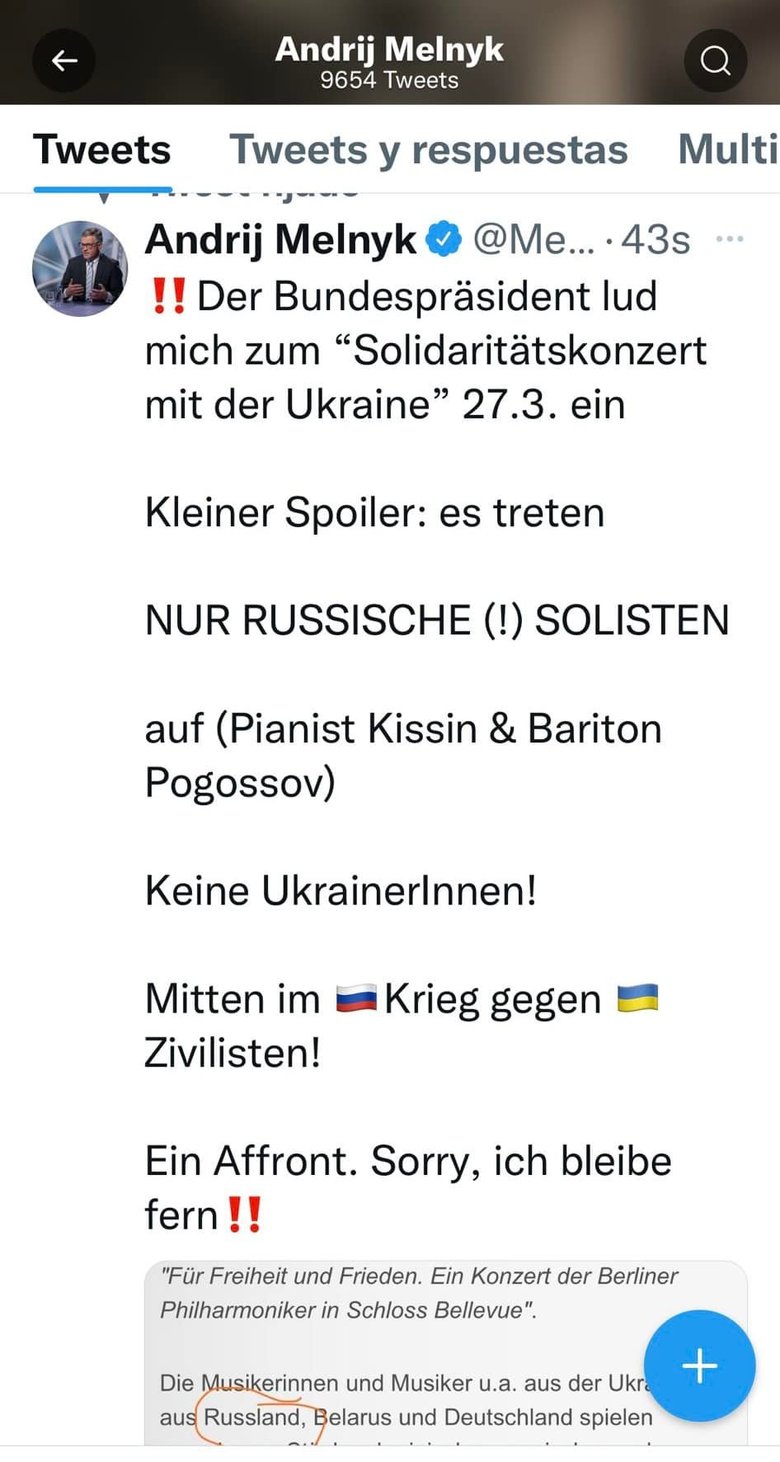 Посол України в Німеччині Мельник відхилив запрошення Штайнмаєра на концерт з російськими артистами 01