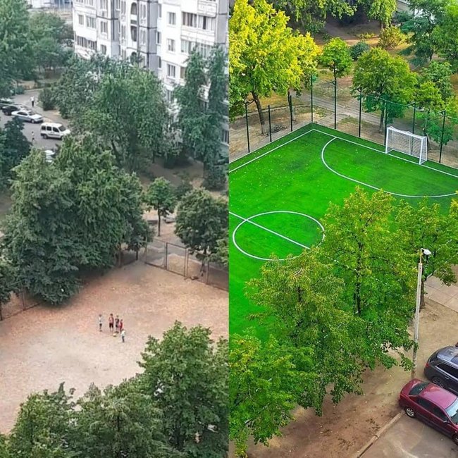Детям с Троещины, которые пели гимн перед дворовым матчем, построили футбольную площадку 01