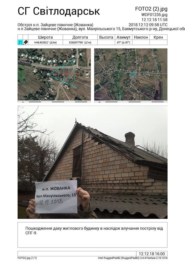 Російські найманці 9 грудня обстріляли будинки мирних жителів Зайцевого, - українська сторона СЦКК 02