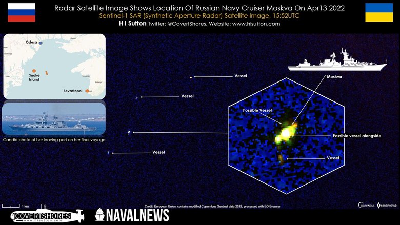 Британська газета Navalnews опублікувала супутниковий знімок пожежі на крейсері Москва 01