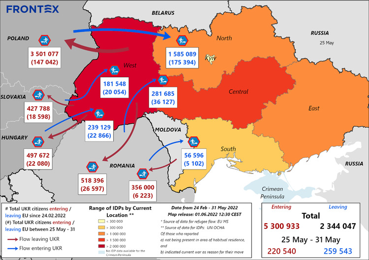 Понад 5 млн українців виїхали до ЄС від початку повномасштабного вторгнення РФ, 2,3 млн вже повернулися, - Frontex 01