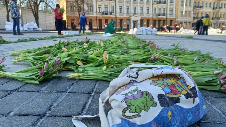 На Софійській площі в Києві виклали герб України з 1,5 млн квітів на честь жінок, які допомагають фронту 13
